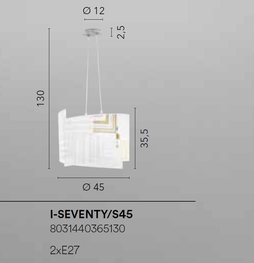Sospensione struttura in cromo e vetro curvato con decori serigrafati 2XE27 non incl.SEVENTY Sospensione struttura in cromo e vetro curvato con decori serigrafati 2XE27 non incl.SEVENTY